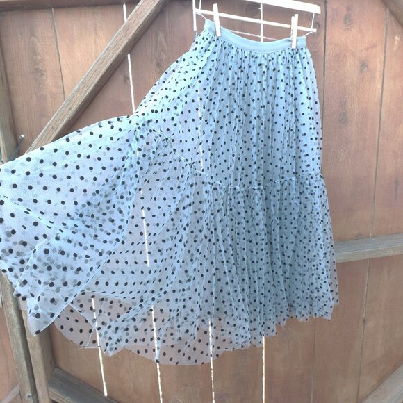 Shikou Dresses & Skirts - SHIKOU Tulle Velvet Polka Dot Shirt Tiered Slip & Tulle Base